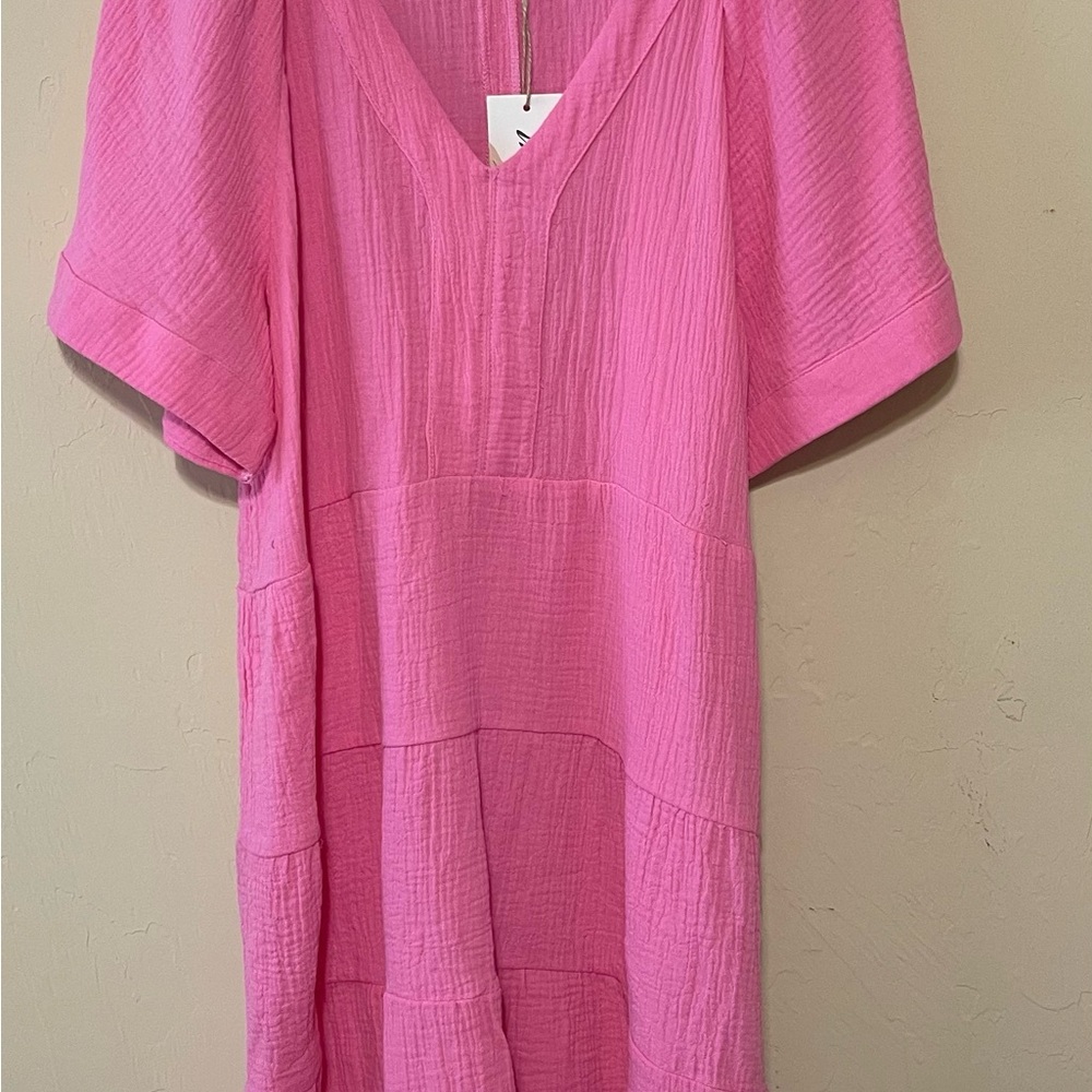 New in Pink Midi Dress with V-Neck